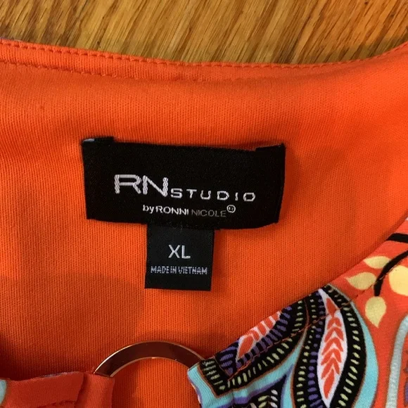 RN Studio by Ronni Nicole Orange Paisley Floral Midi Dress Size XL #D18 - Picture 4 of 9
